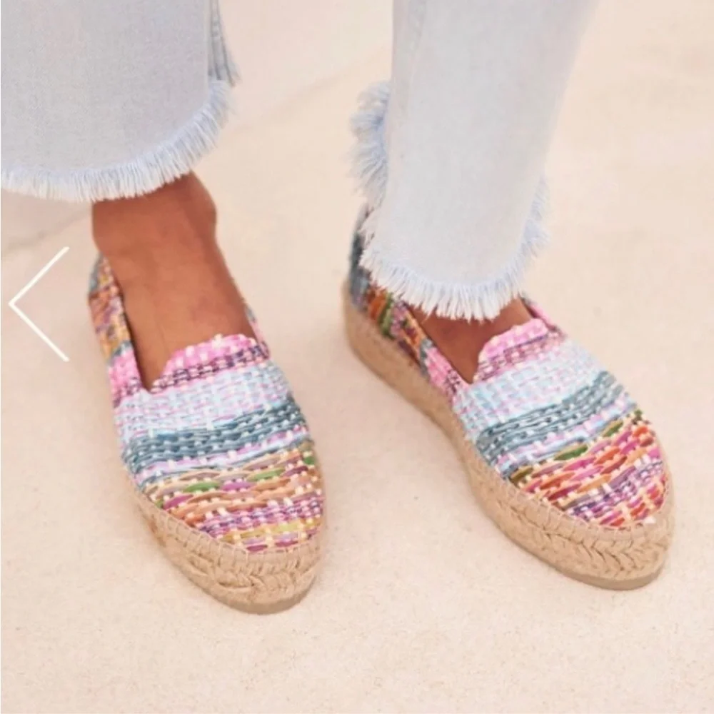 Manebí Women's Bright Tweed Almond Toe Raffia Neon Espadrille Shoes Size 40 (10)